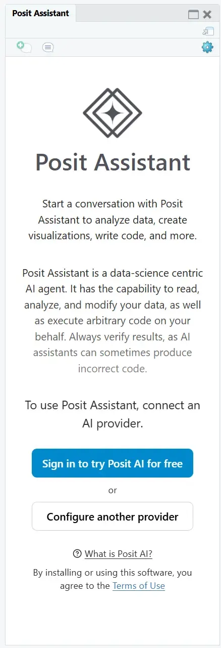 Posit Assistant panel with the Sign In button