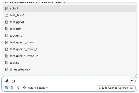 File mention menu showing workspace files and directories