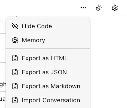 Export menu showing available conversation export formats