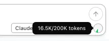 Token counter in the status bar showing context window usage