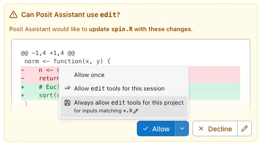 Tool confirmation dialog with approval scope options